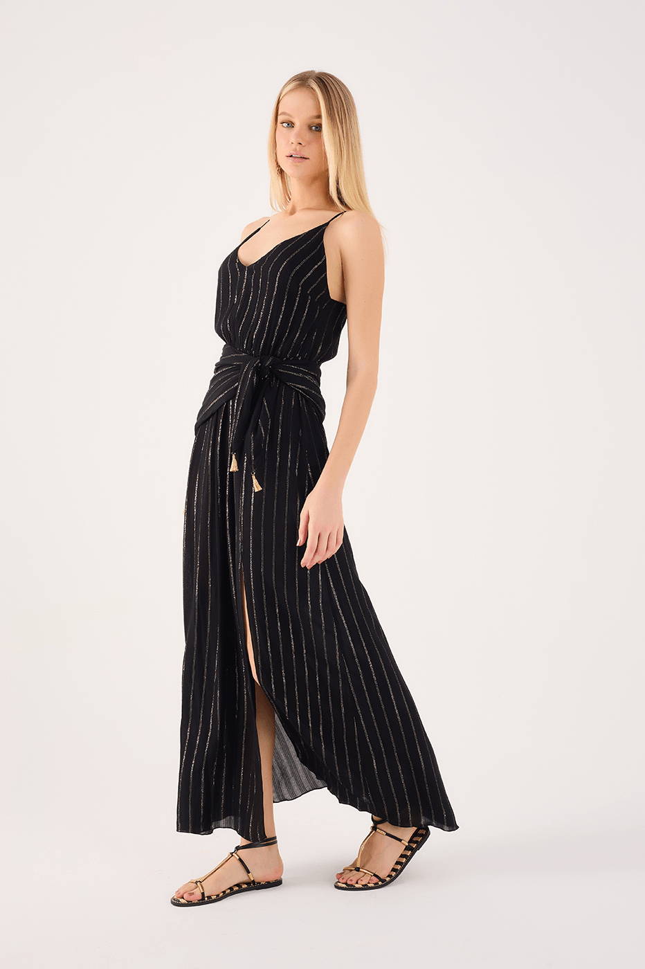 Long Lurex Tie-Bodice Dress_2