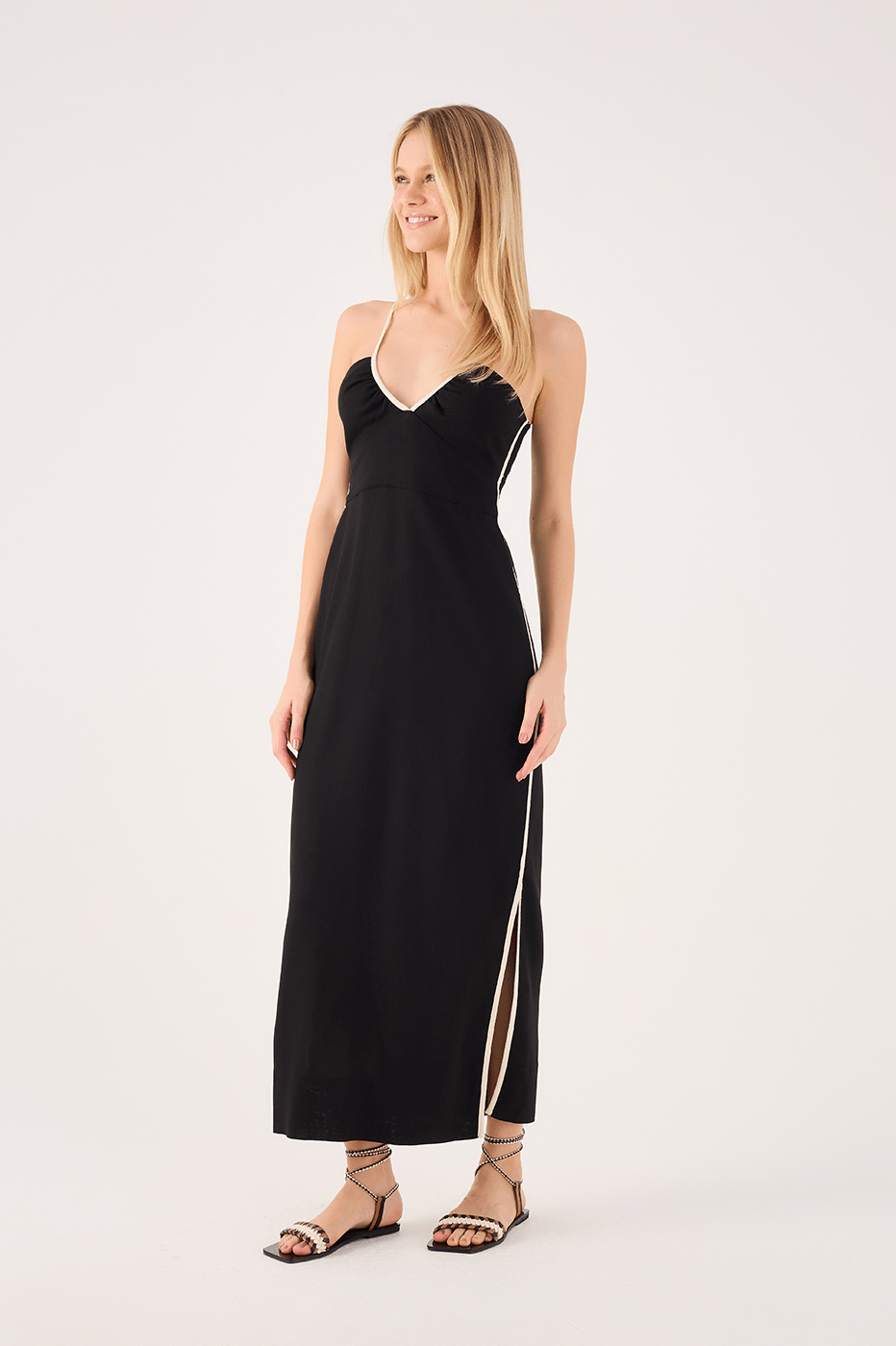 Linen Cropped Piping Dress_1