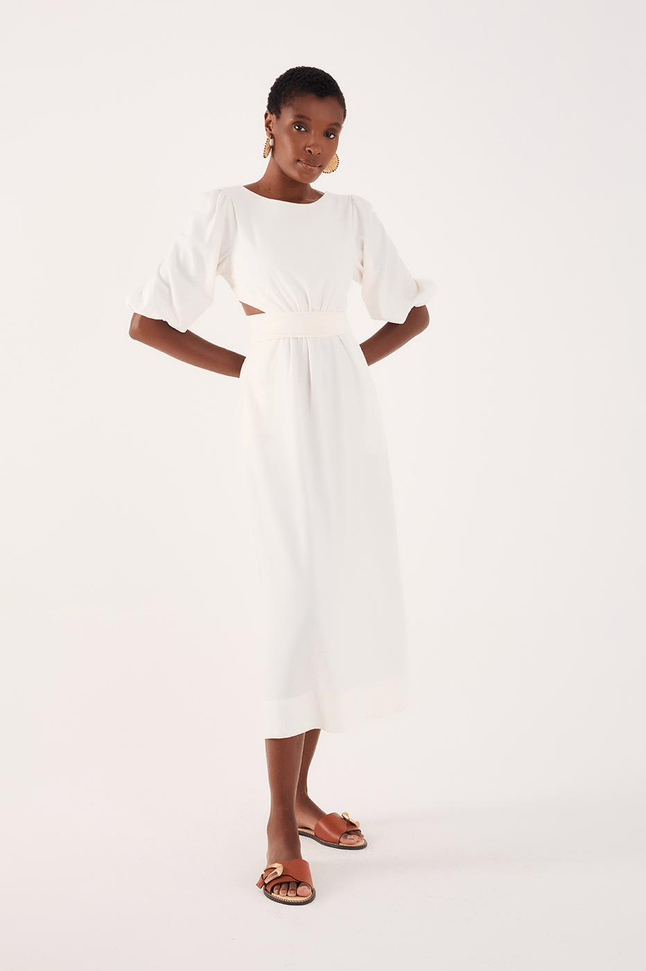 Linen Midi Cutout Tie Dress_1