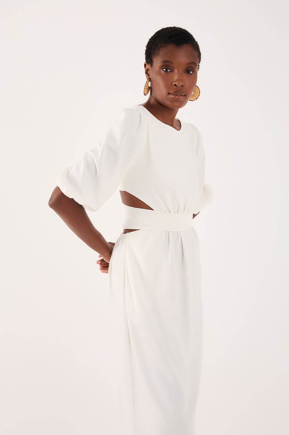 Linen Midi Cutout Tie Dress