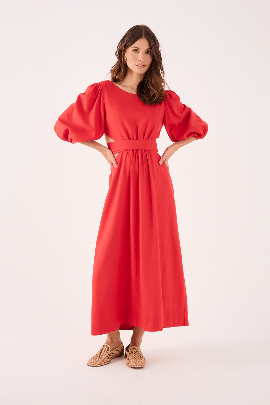 Linen Midi Cutout Tie Dress_1