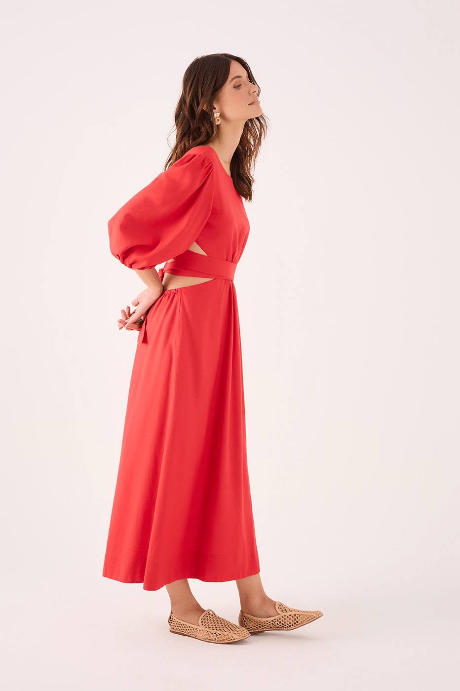 Linen Midi Cutout Tie Dress_2