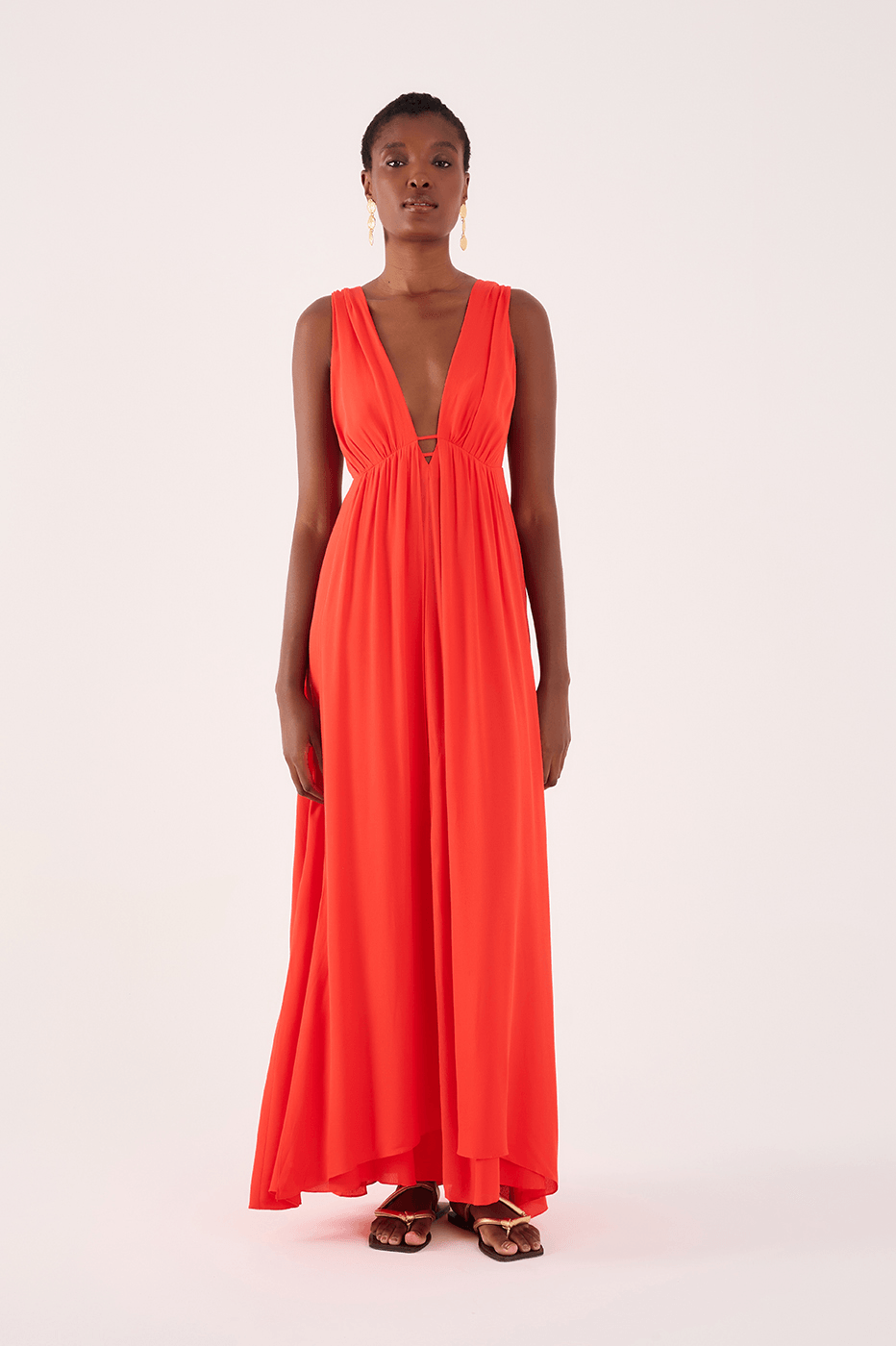 Long Crepe Overlap-Skirt Dress