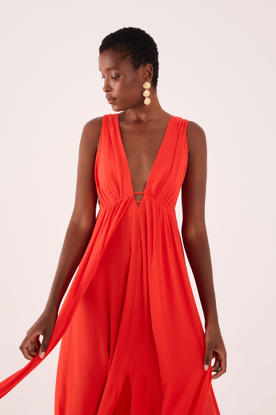 Long Crepe Overlap-Skirt Dress_3