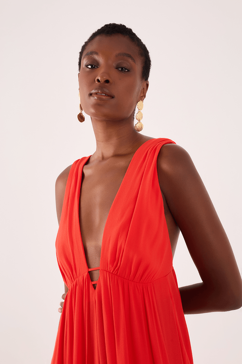 Long Crepe Overlap-Skirt Dress_4