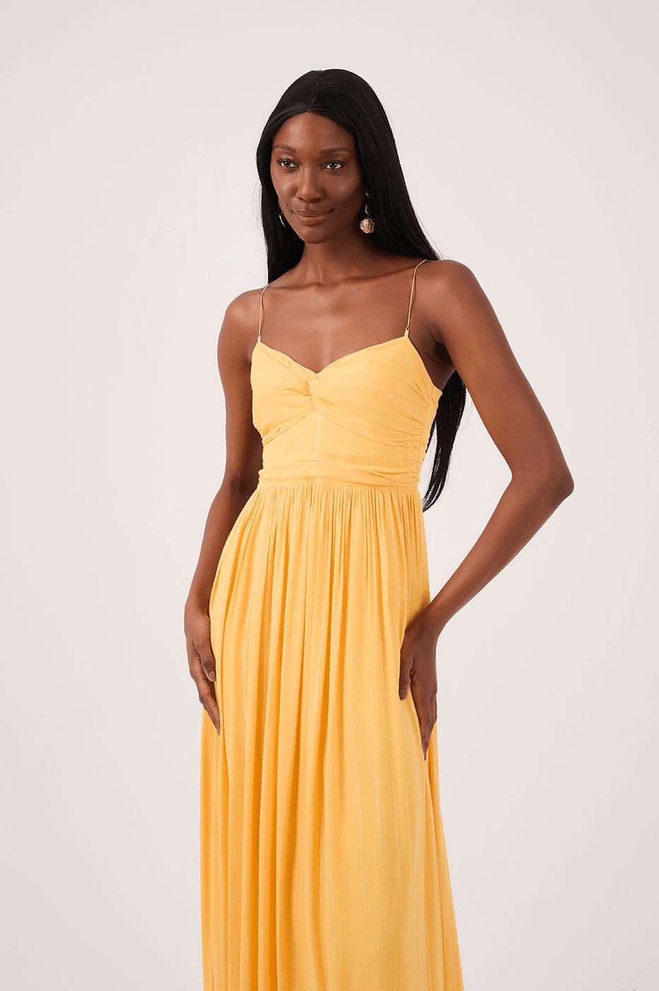 Yellow Lurex Midi Dress with Metal Strap_4