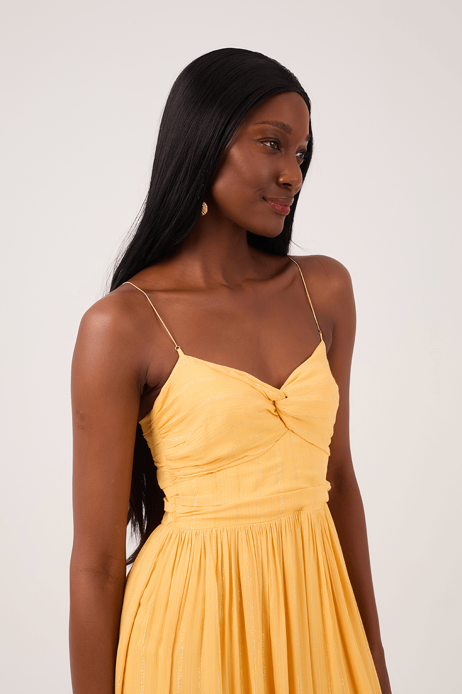 Yellow Lurex Midi Dress with Metal Strap_5
