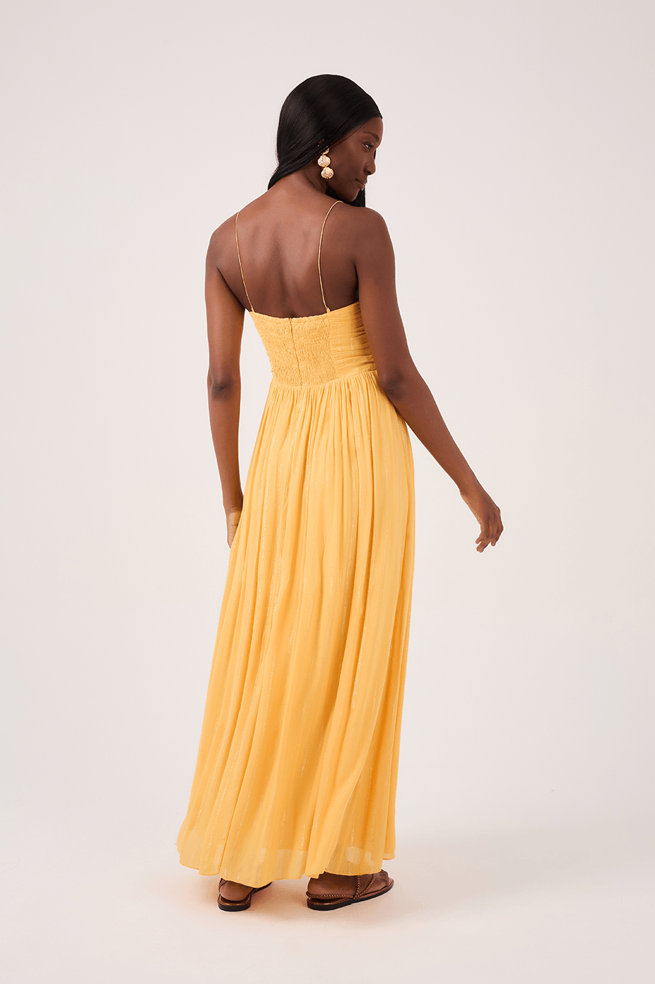 Yellow Lurex Midi Dress with Metal Strap