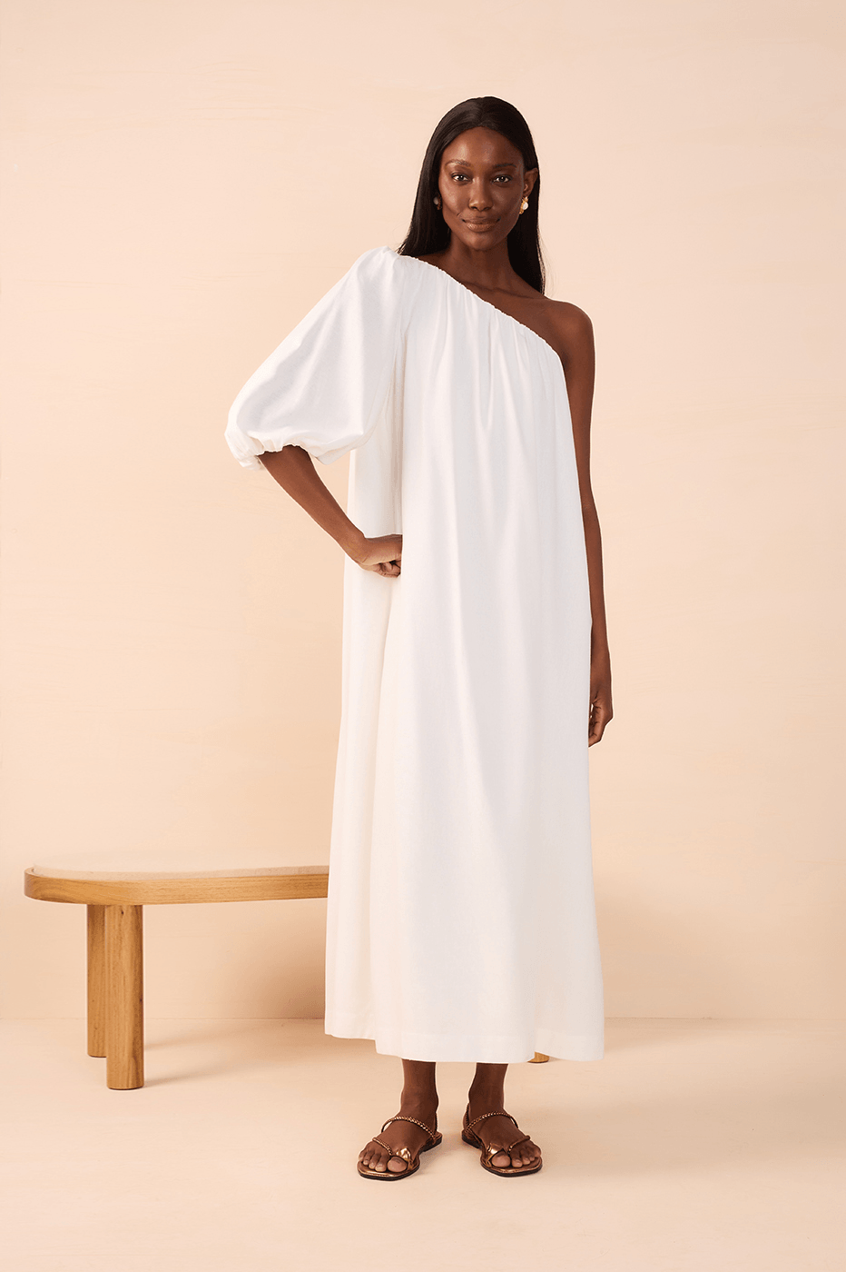 One Shoulder Linen Midi Dress_1