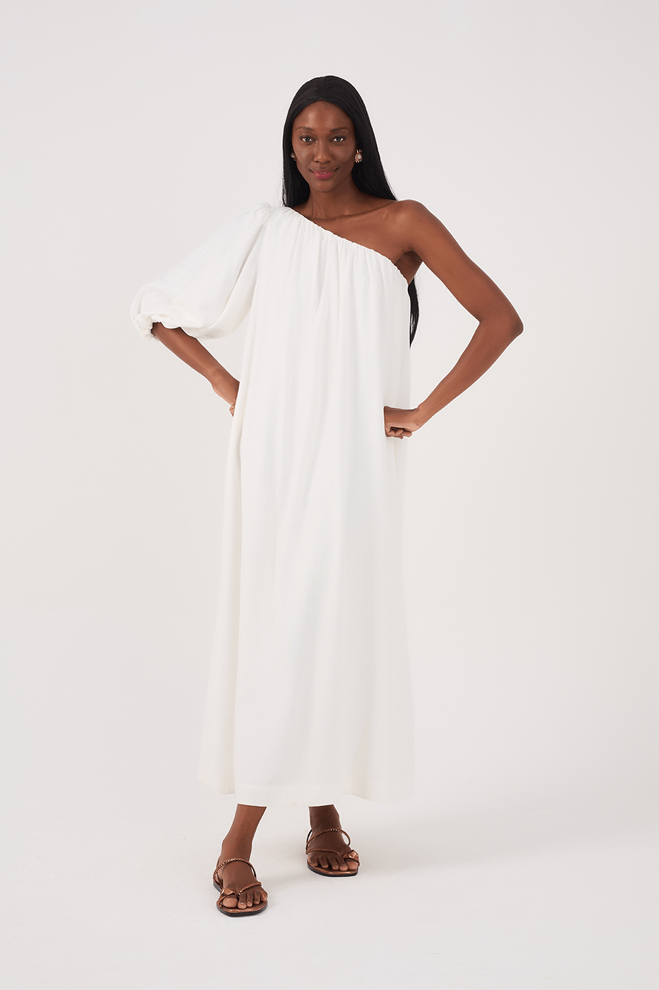 One Shoulder Linen Midi Dress_2