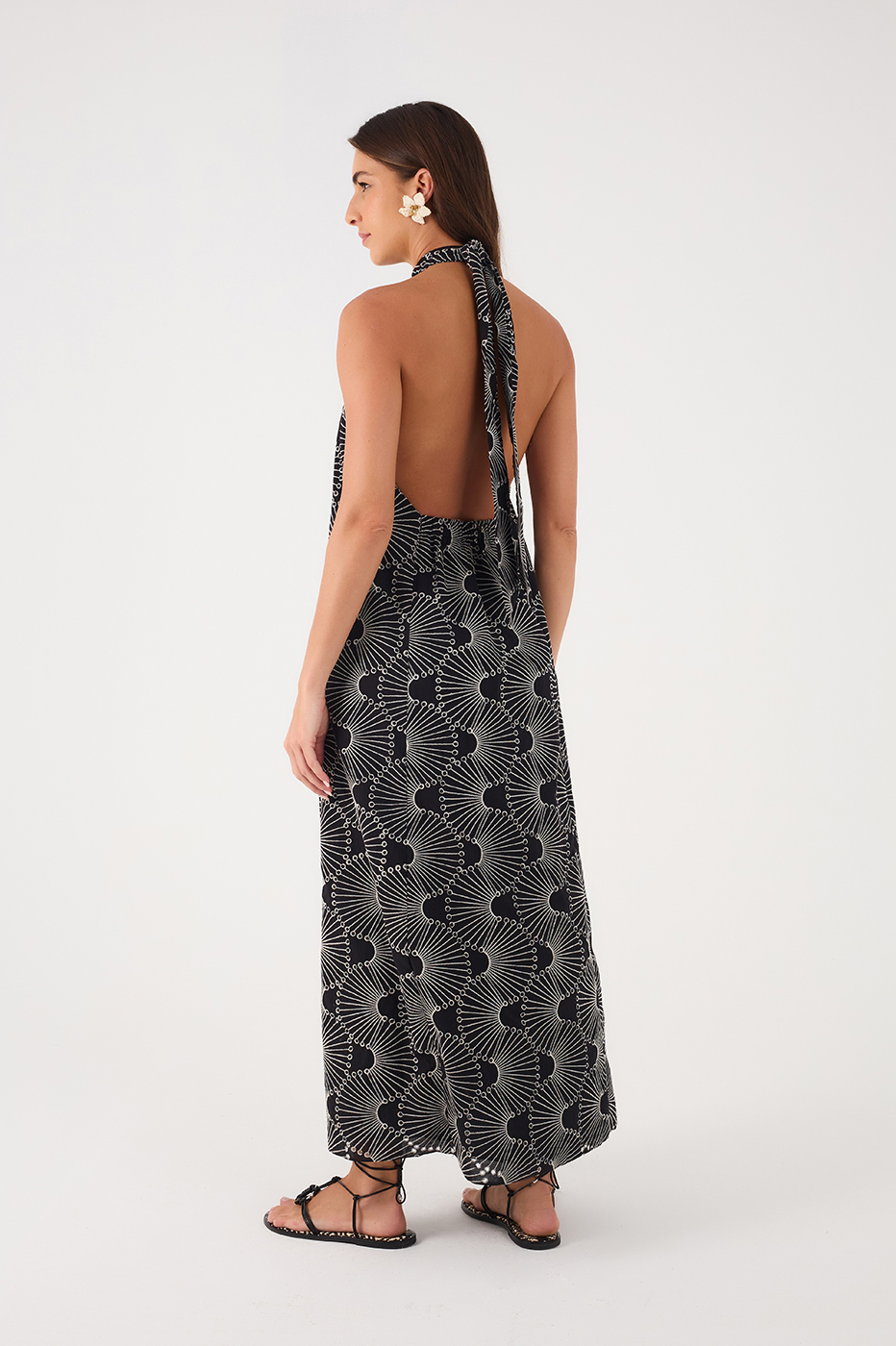 Off-White Embroidered Waves Cotton Maxi Dress_7