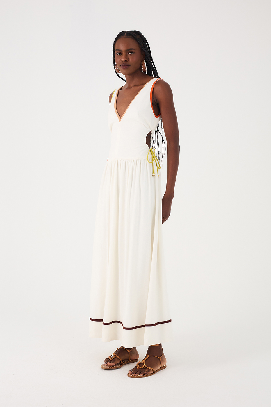 Off-White Side Cut-Out Colorful Ties Linen Maxi Dress_2