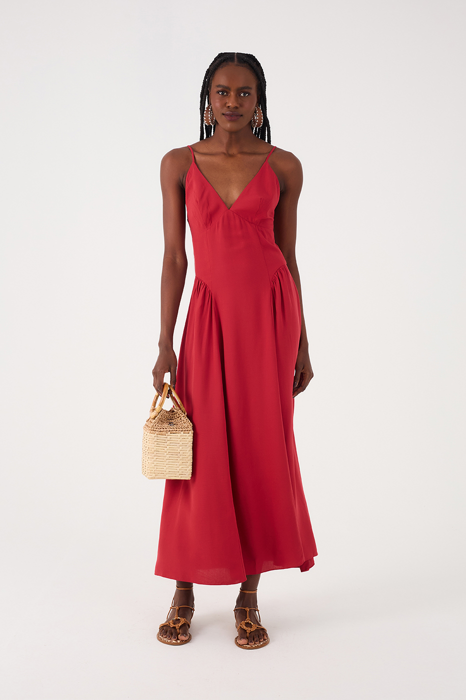 Red Encanto V Neck Sleeveless Maxi Dress