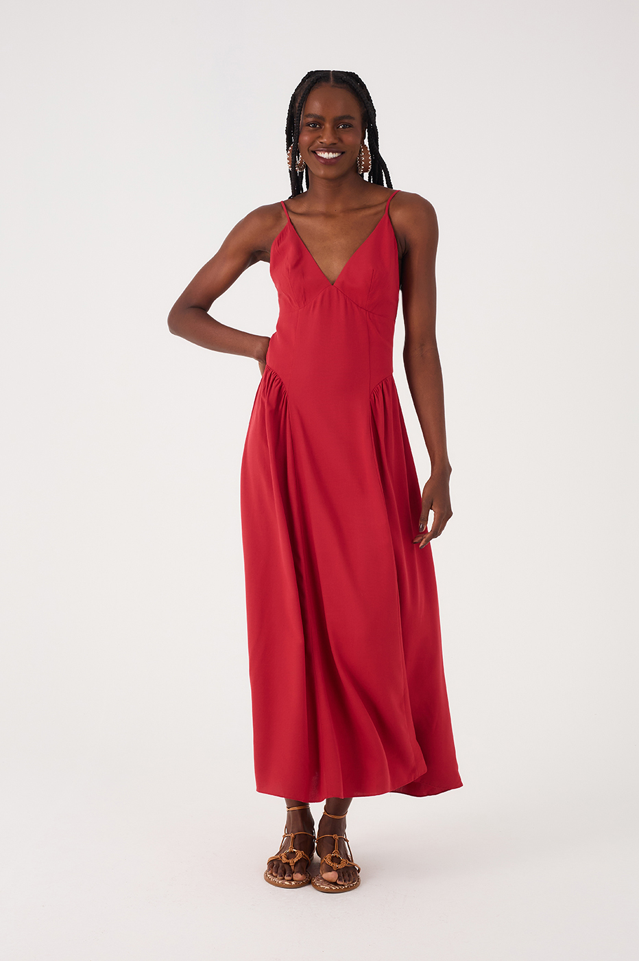 Red Encanto V Neck Sleeveless Maxi Dress