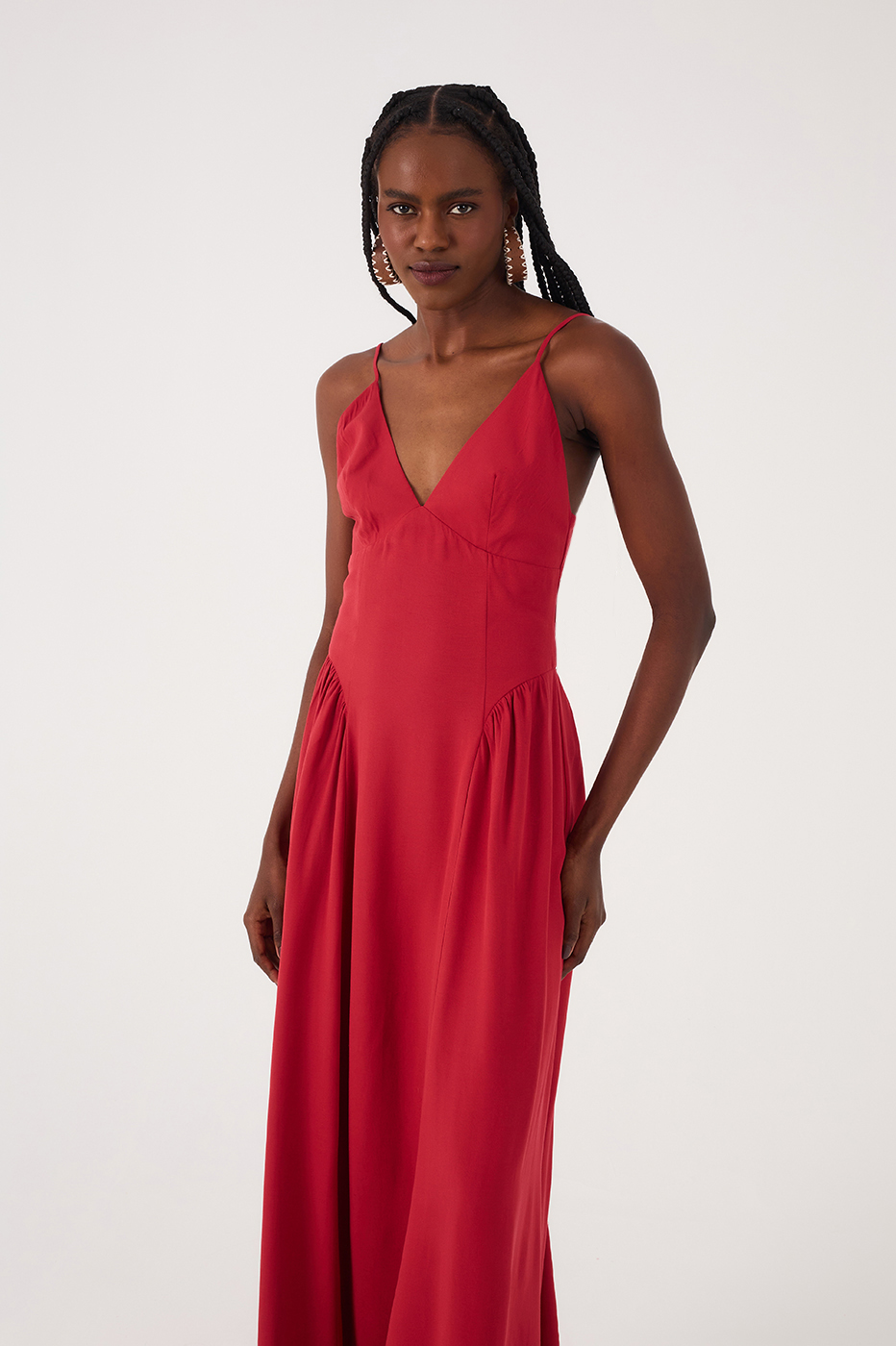 Red Encanto V Neck Sleeveless Maxi Dress