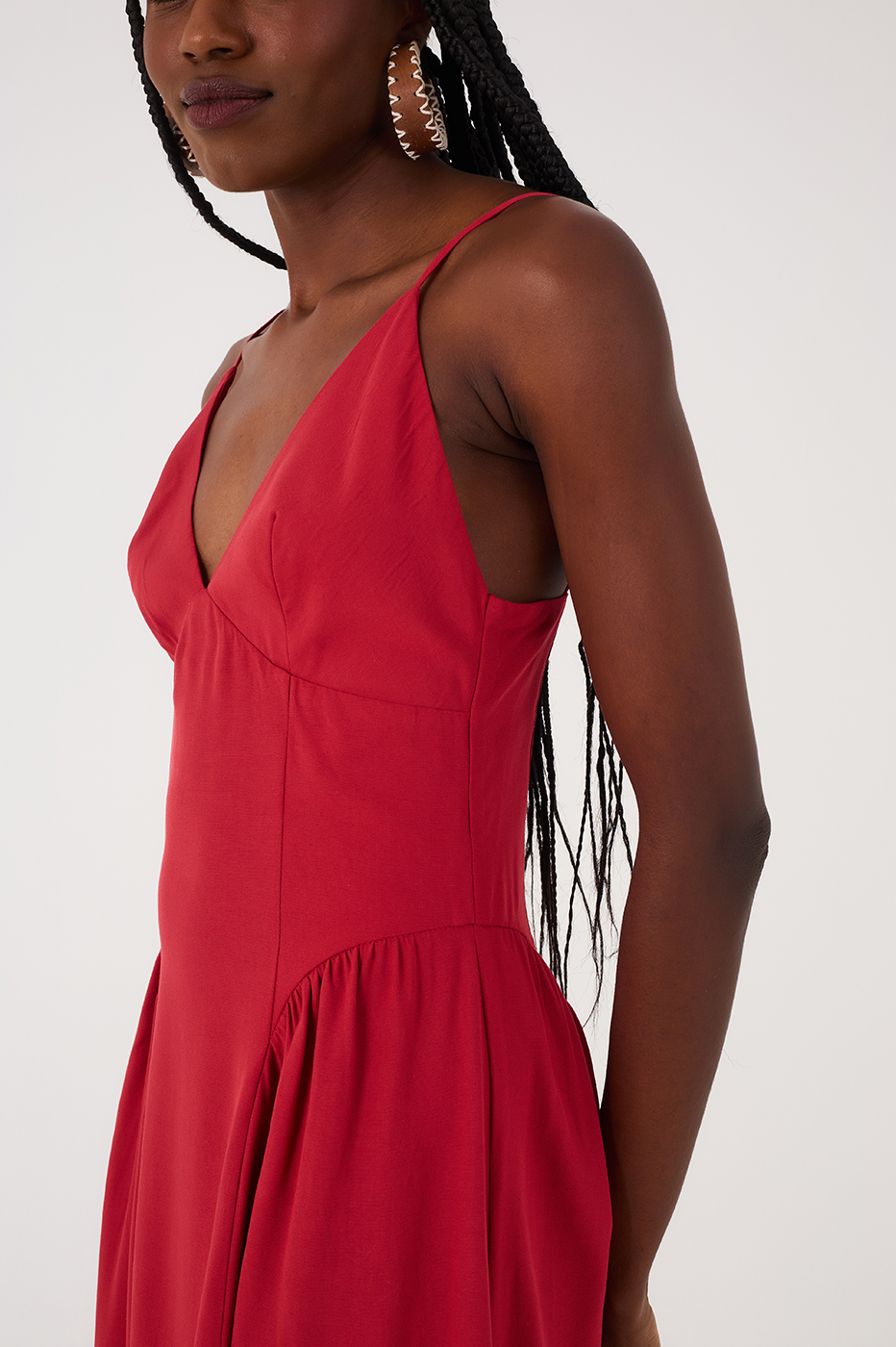 Red Encanto V Neck Sleeveless Maxi Dress