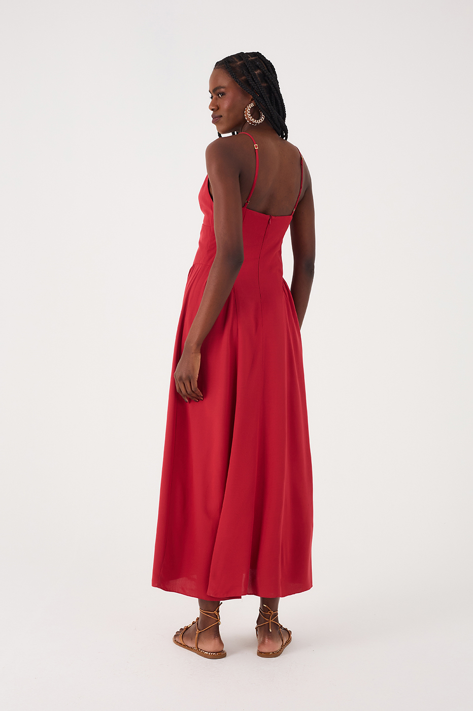 Red Encanto V Neck Sleeveless Maxi Dress