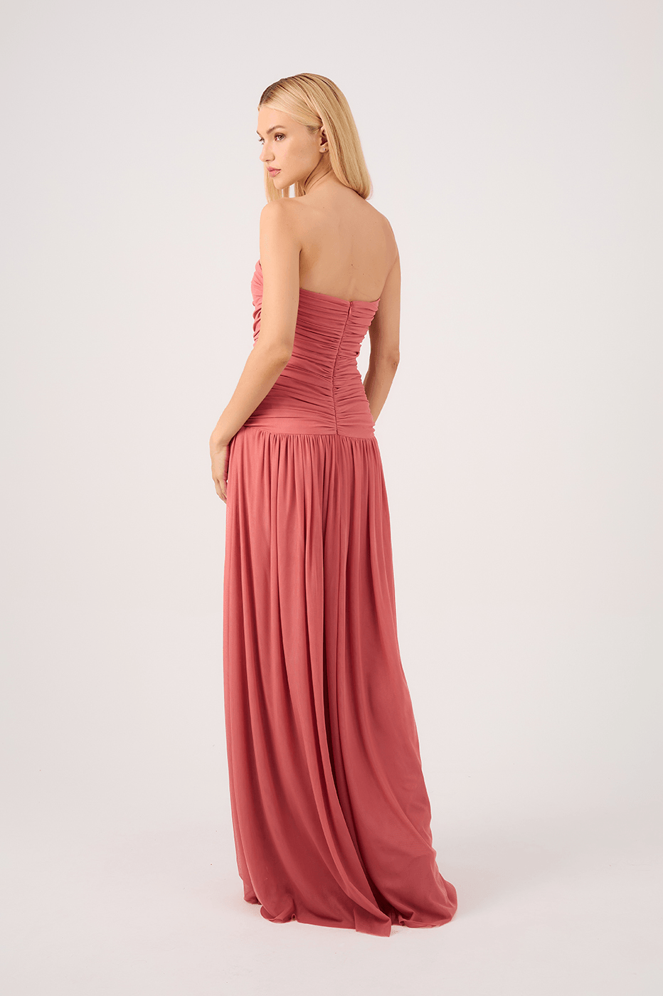 Draped Tulle Maxi Dress
