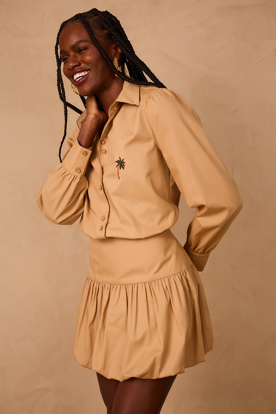 Embroidered Balloon Shirt Dress_1