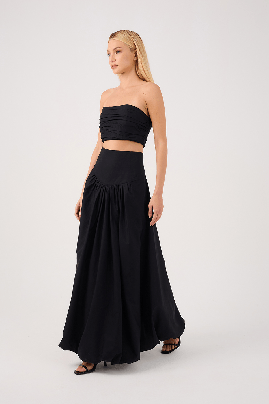 Black Draped Top and Balloon Skirt Set_3