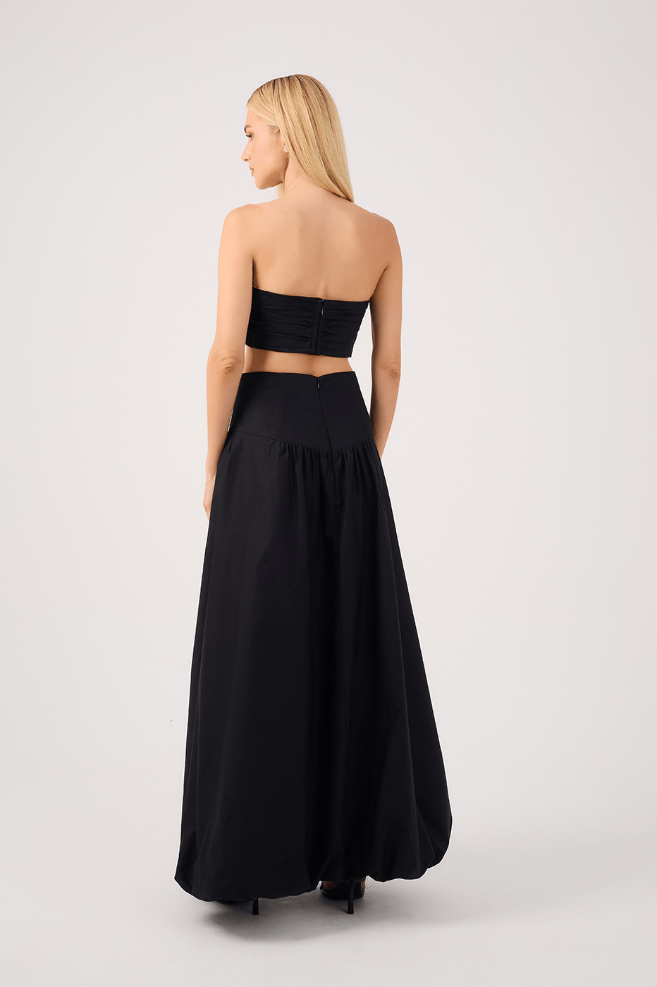 Black Draped Top and Balloon Skirt Set