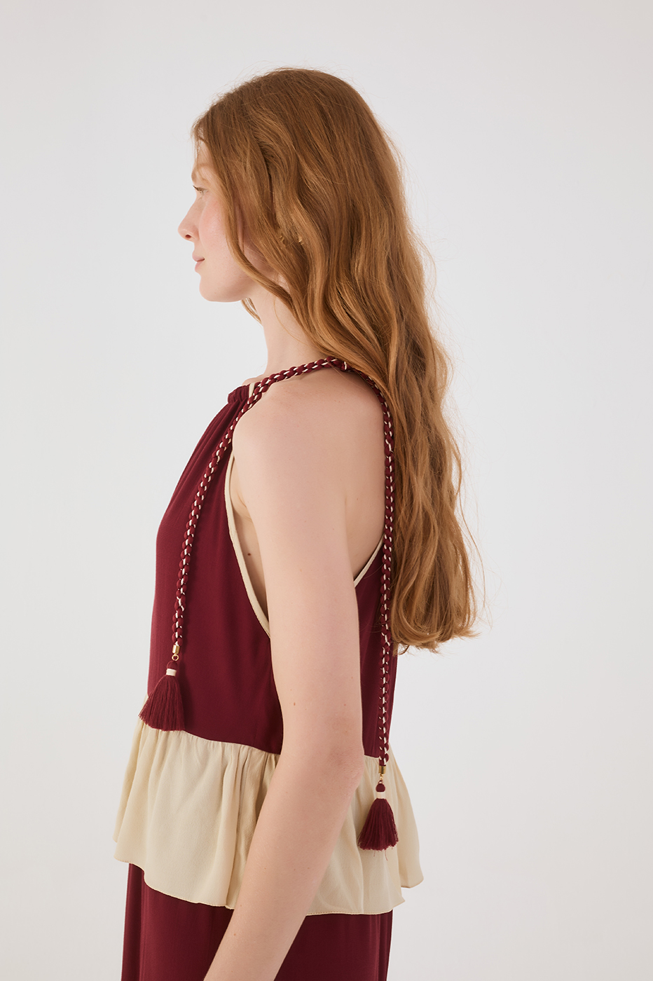 Wine Bossa And Off-White Rope Ties Layered Maxi Dress_5