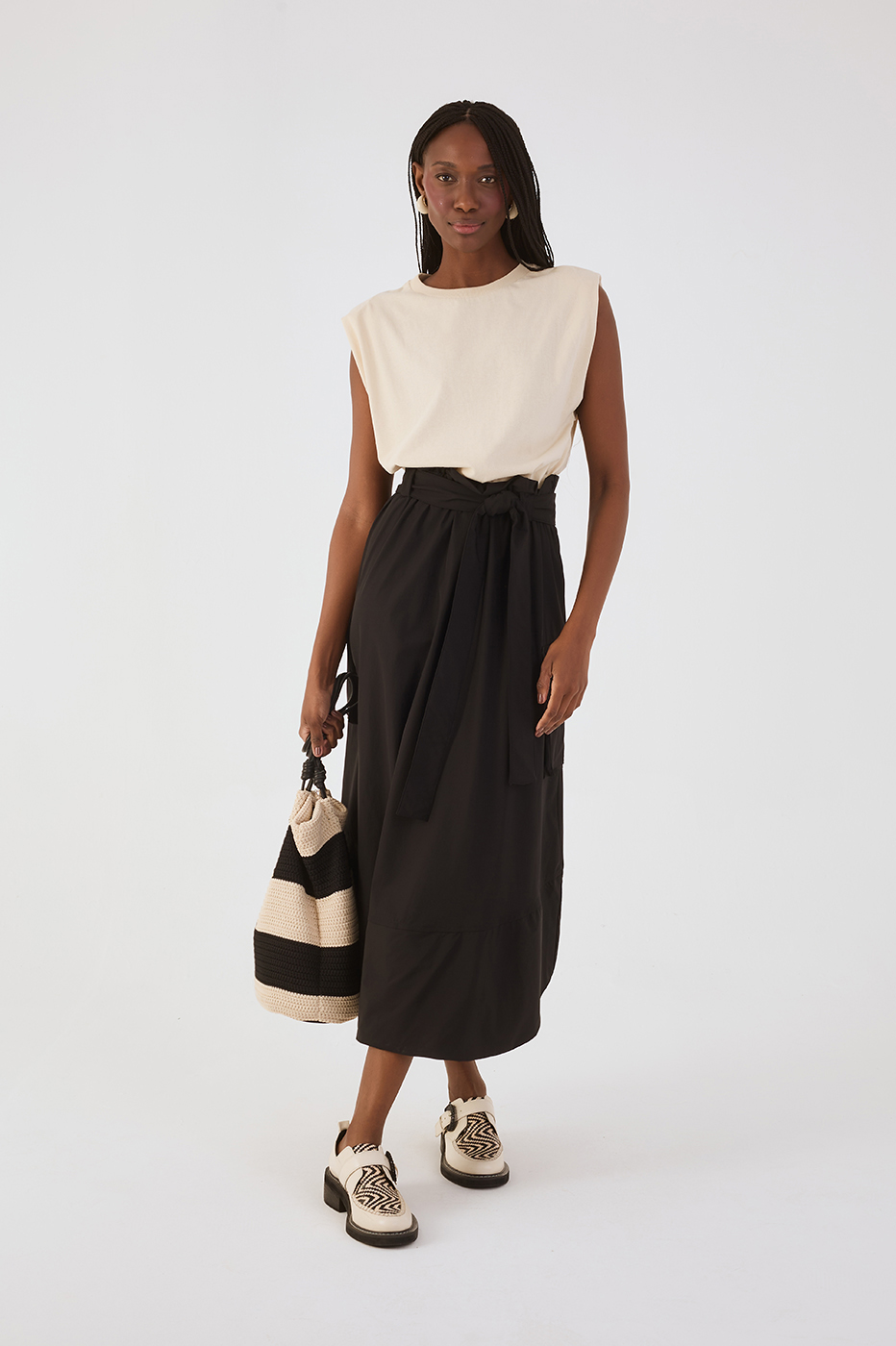 Black And White Front Ties T-Shirt Bodice Nylon Maxi Dress_2