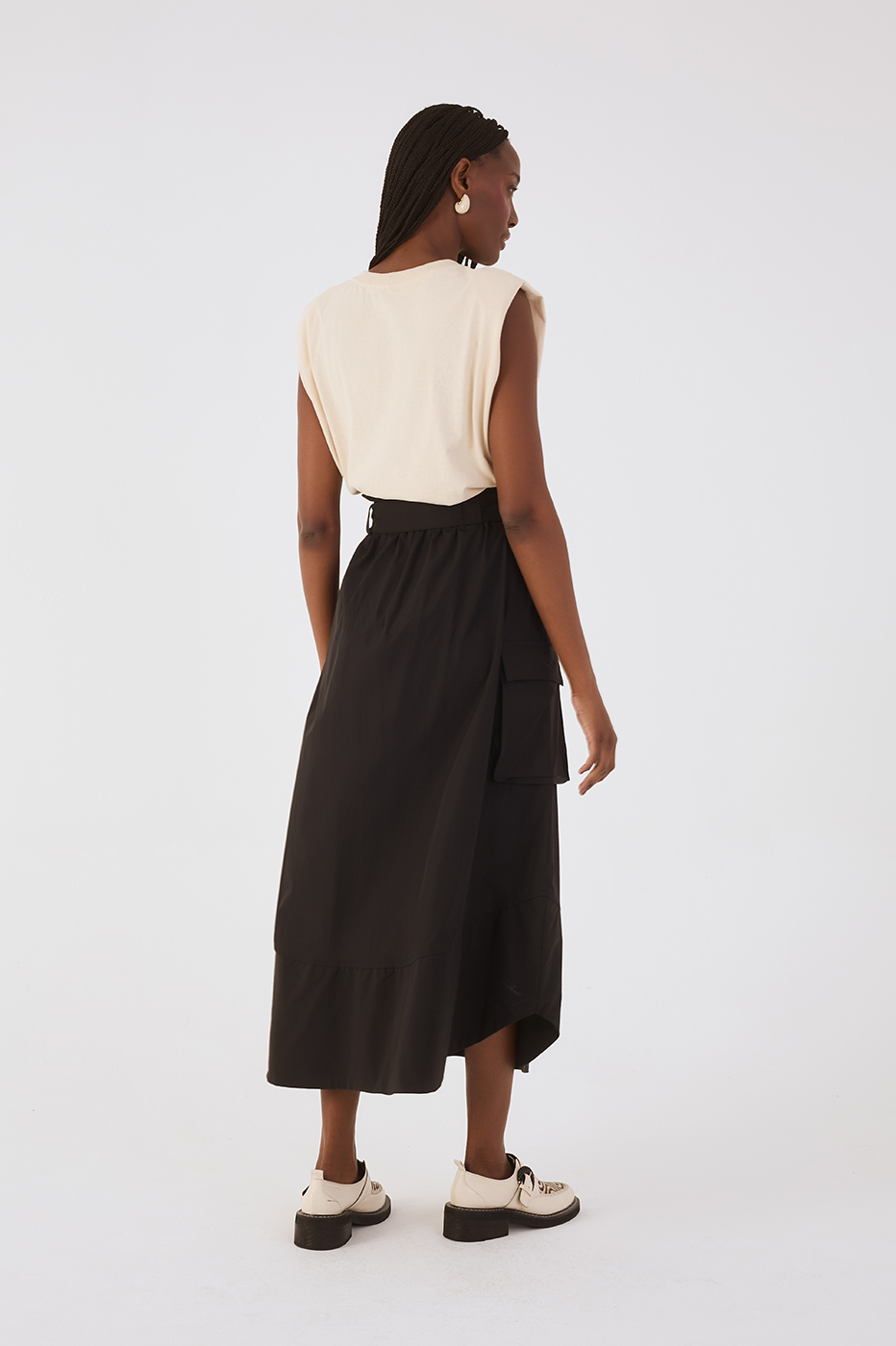 Black And White Front Ties T-Shirt Bodice Nylon Maxi Dress_8