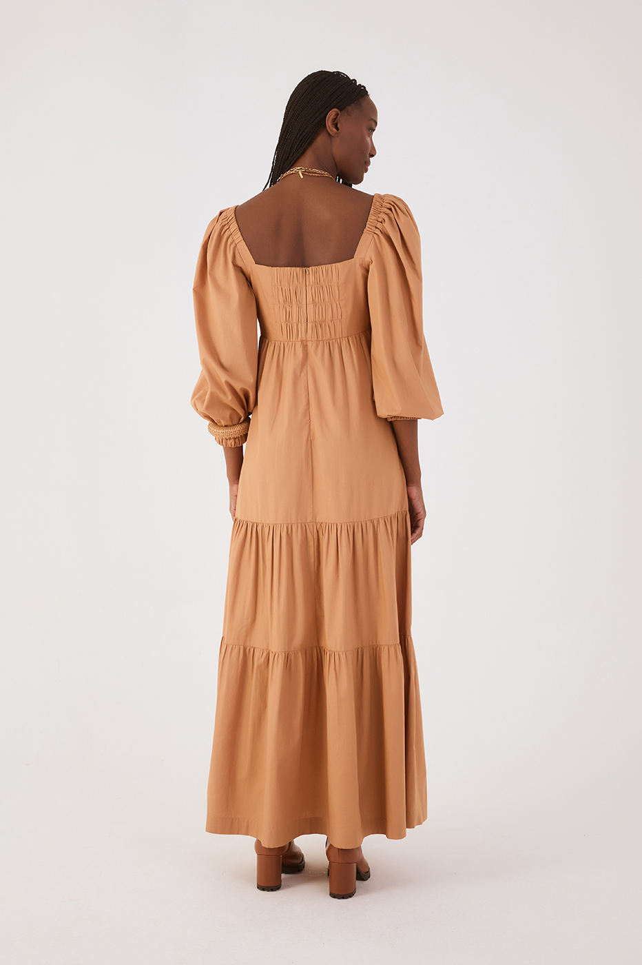 Beige Garden Embroidered Cotton Dress_5