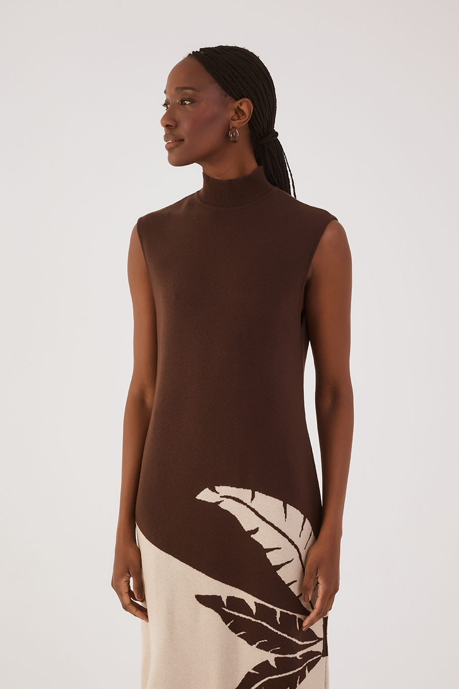 Brown Palma High Neck Sleeveless Tricot Maxi Dress_3