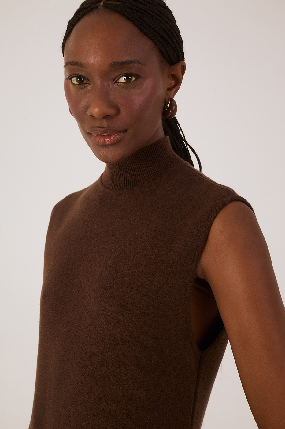 Brown Palma High Neck Sleeveless Tricot Maxi Dress_4