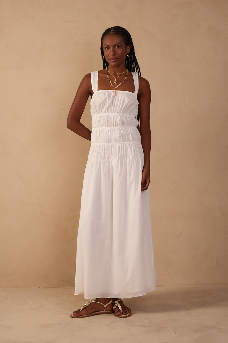 Off-White Smocked Square Neck Maxi Dress_1