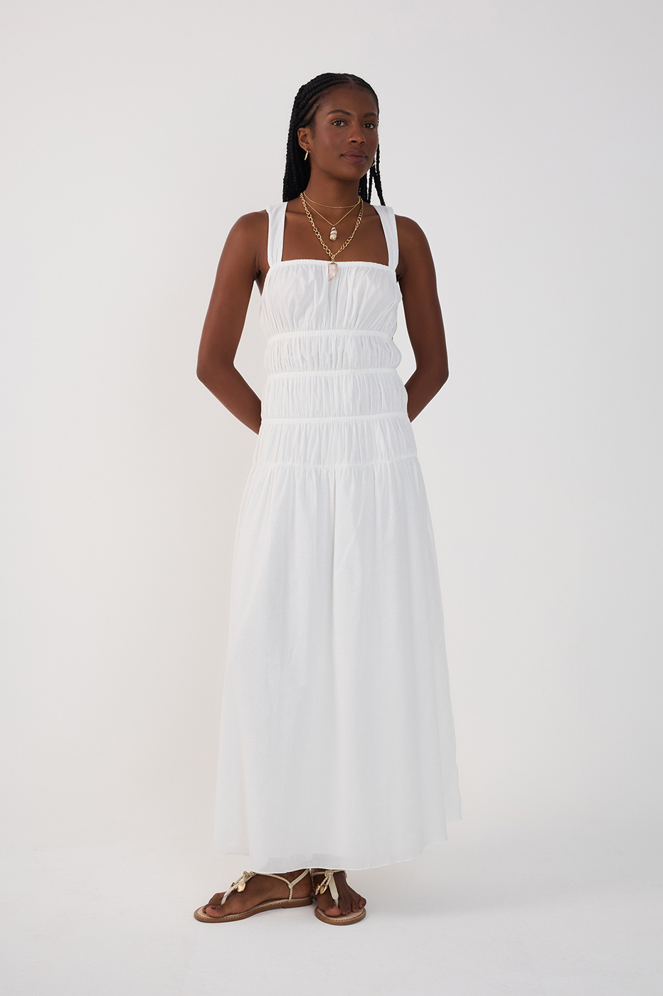 Off-White Smocked Square Neck Maxi Dress_2