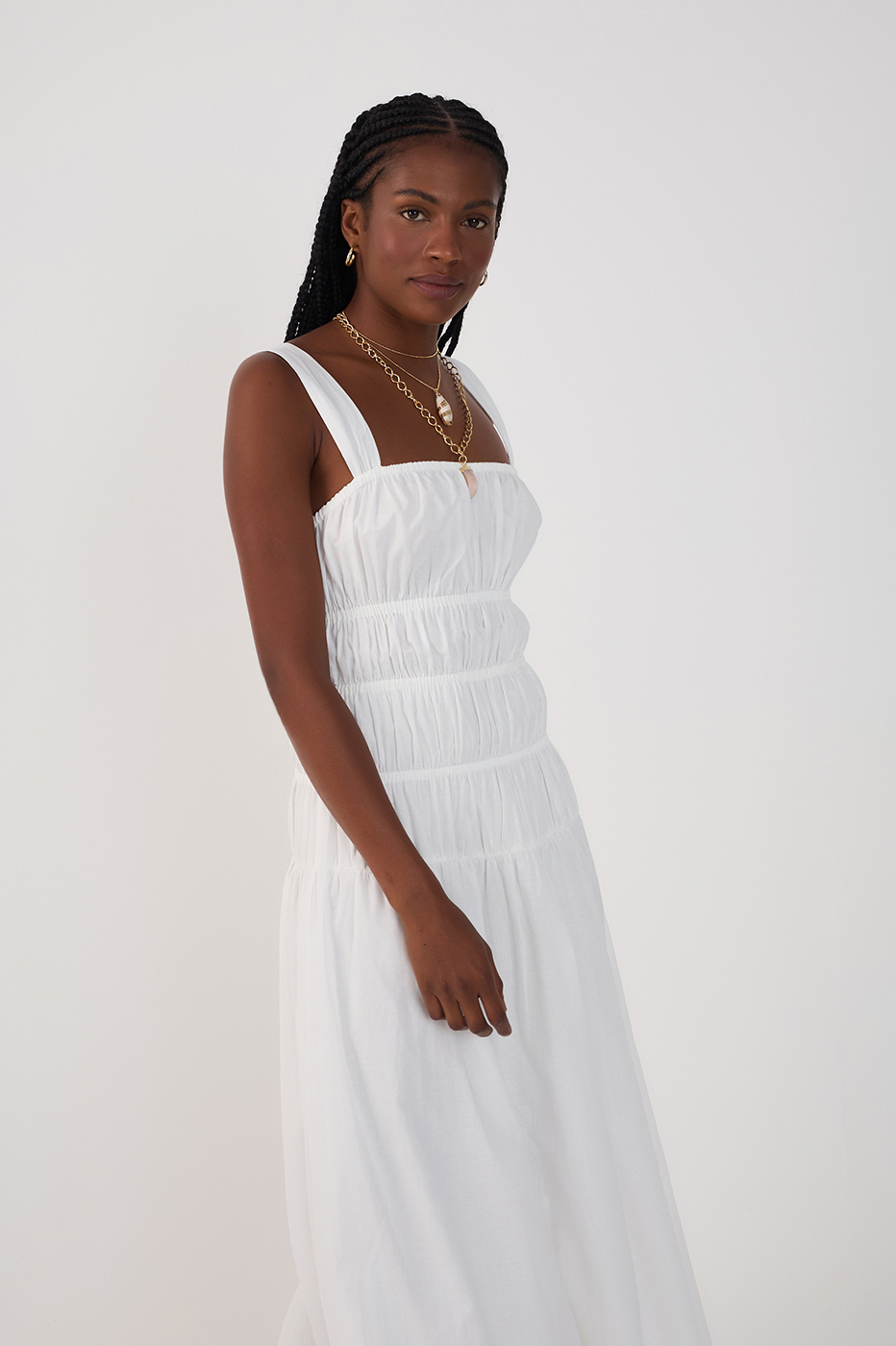 Off-White Smocked Square Neck Maxi Dress_3