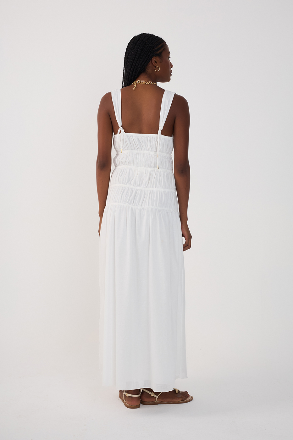 Off-White Smocked Square Neck Maxi Dress_5