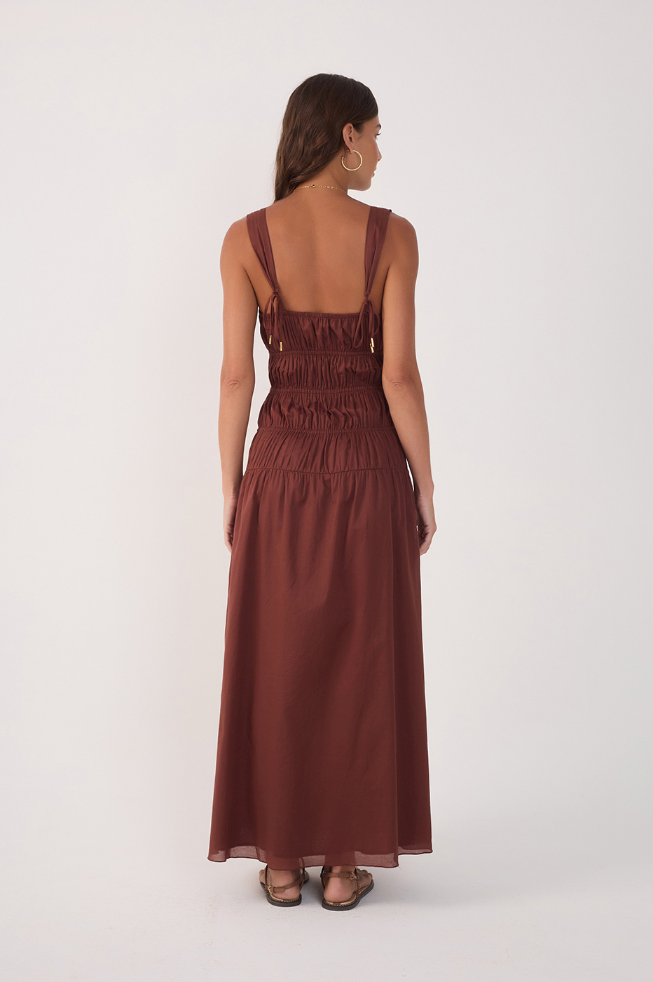Brown Smocked Square Neck Maxi Dress_5