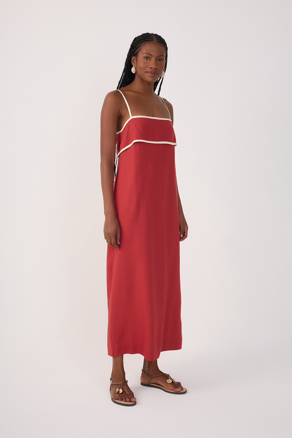 Red Flap Neckline Straps Midi Dress_2
