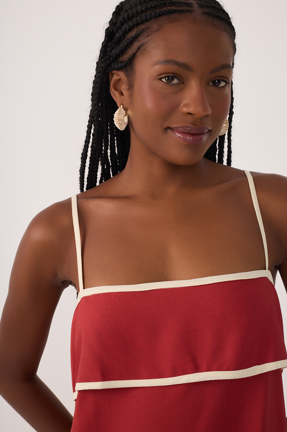 Red Flap Neckline Straps Midi Dress_4