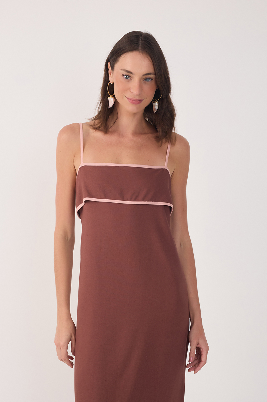 Brown Flap Neckline Straps Midi Dress_3