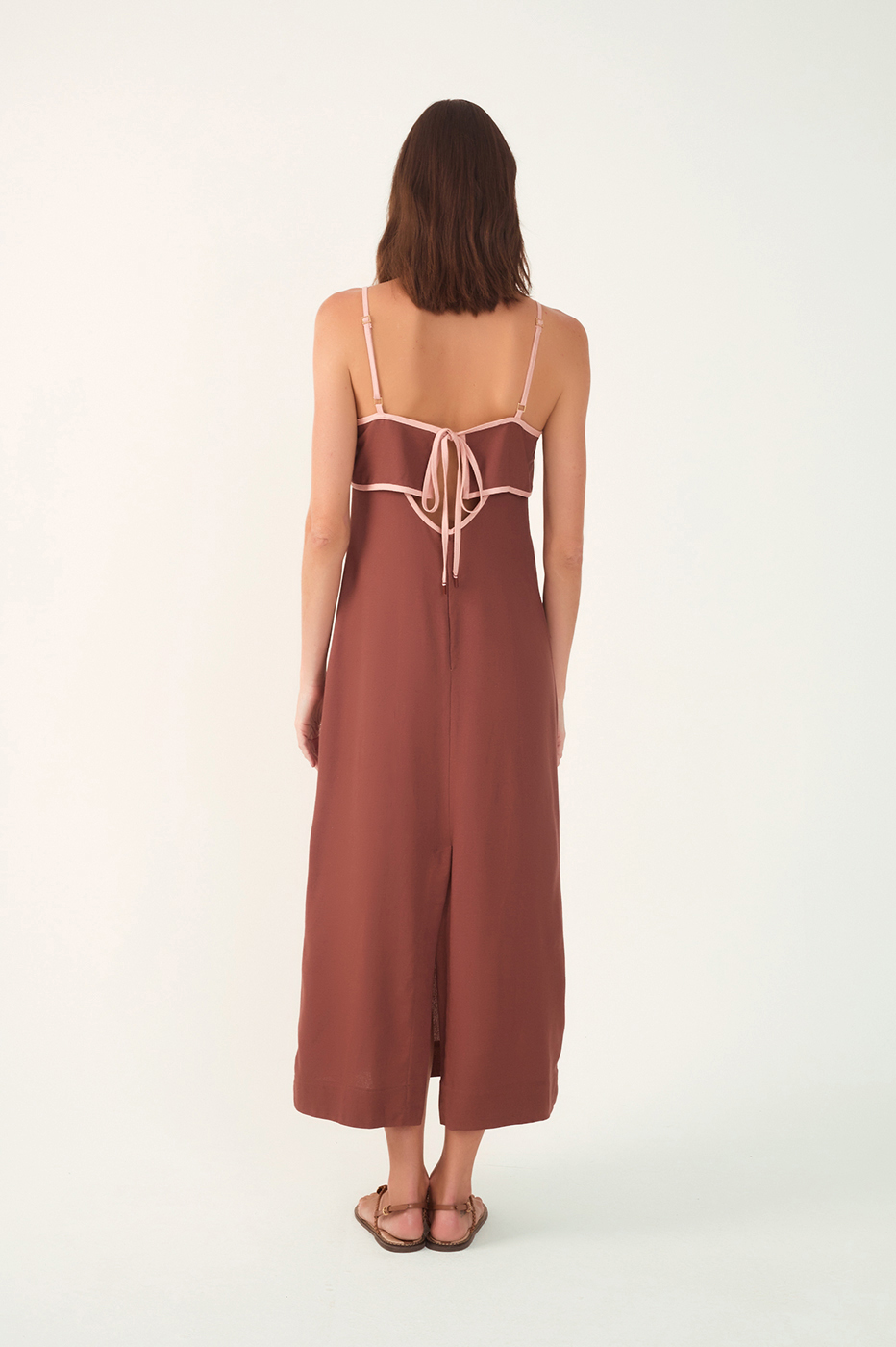 Brown Flap Neckline Straps Midi Dress_6