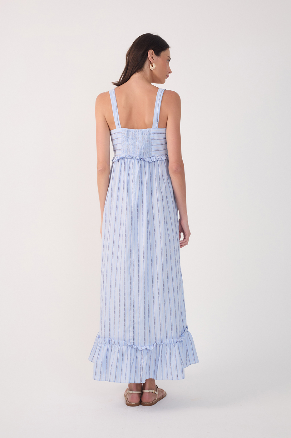 Blue Ruffled Neck Front Ties Maxi Dress_5