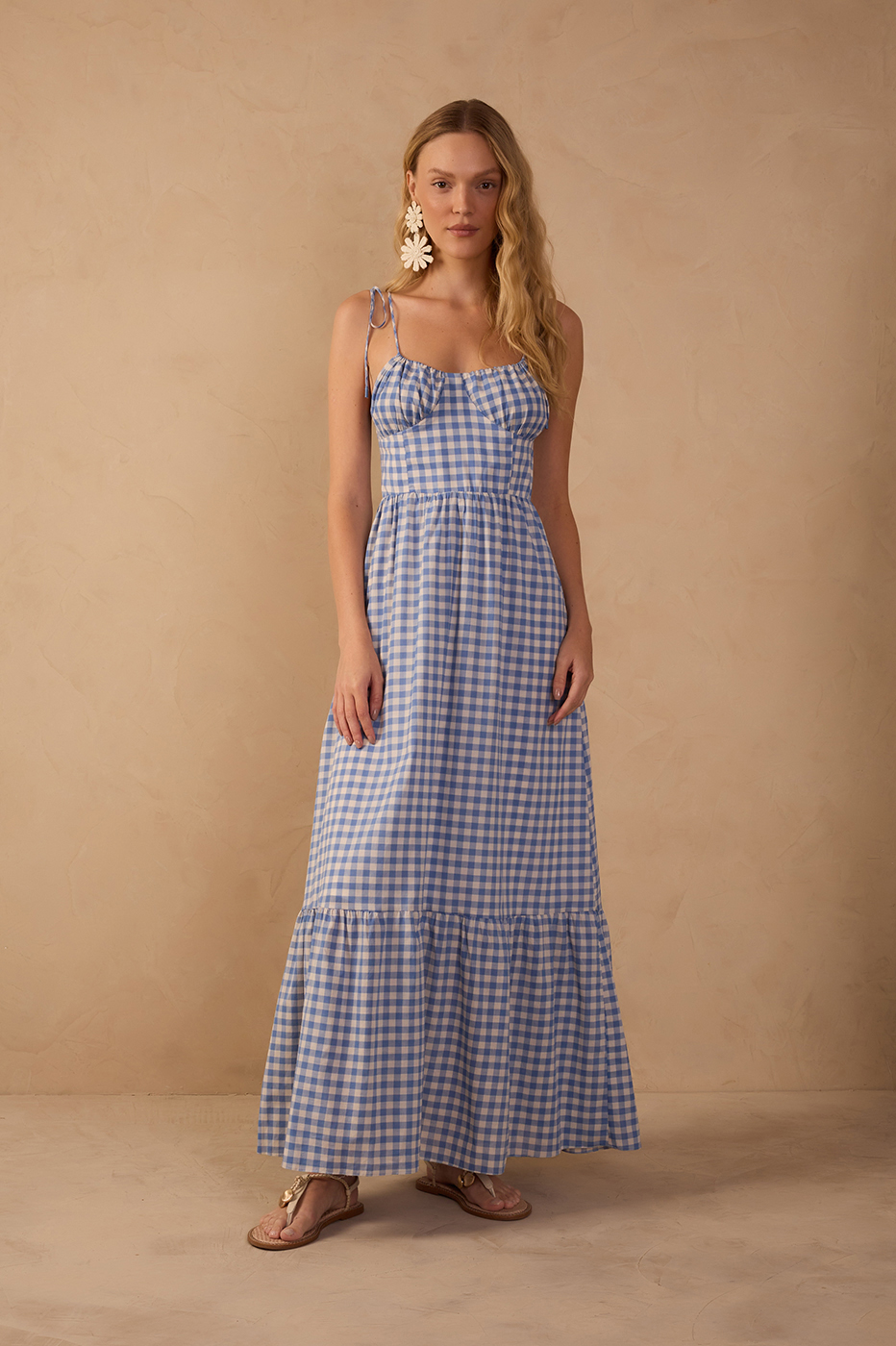 Blue Adjustable Neck Tiered Maxi Dress_1