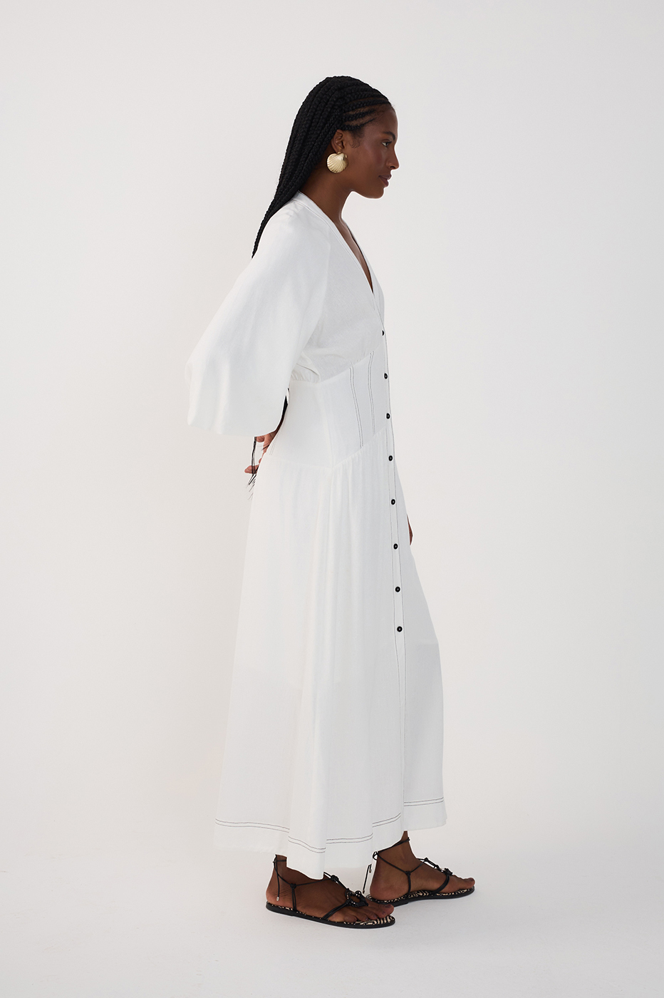 Off-White V Neck Buttoned Maxi Dress_3