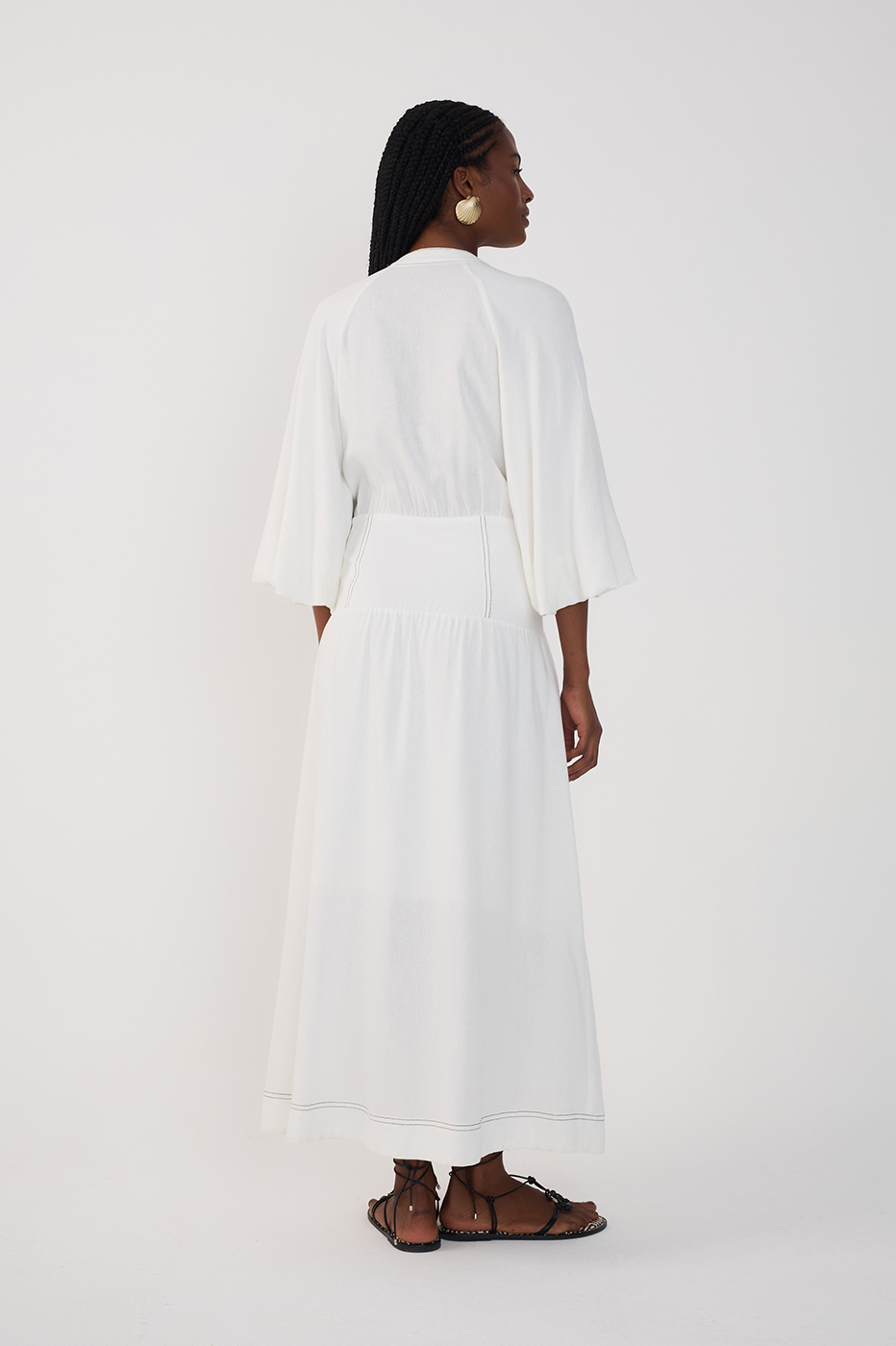 Off-White V Neck Buttoned Maxi Dress_6