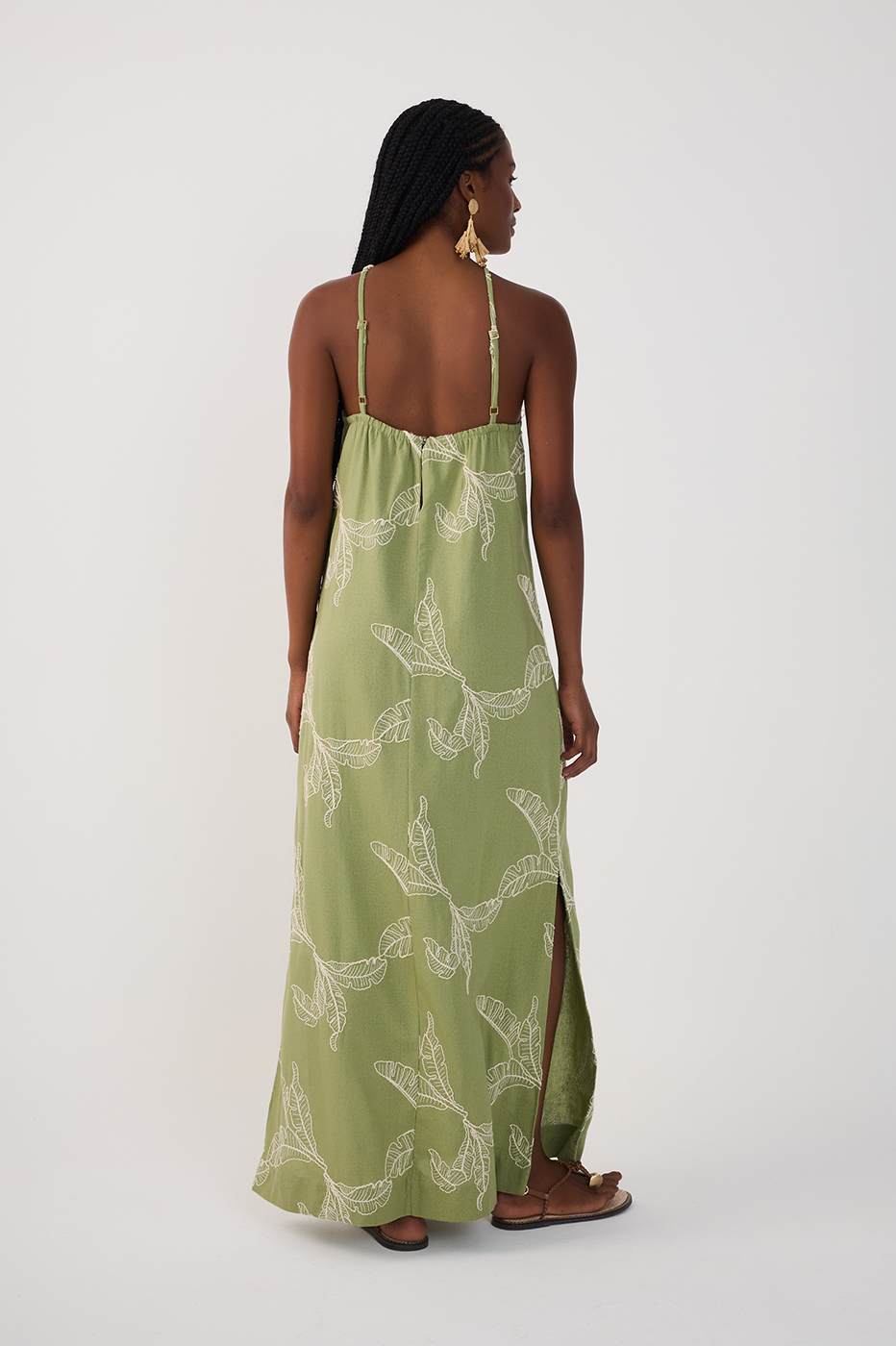 Green Halter Neck Embroidered Maxi Dress_6