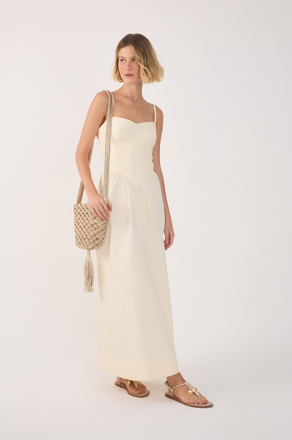 Beige Corset Bodice Straps Midi Dress_2