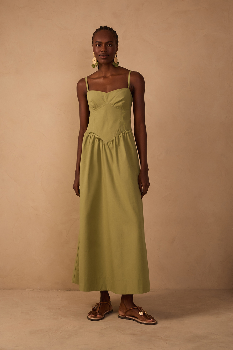 Green Corset Bodice Straps Midi Dress_1