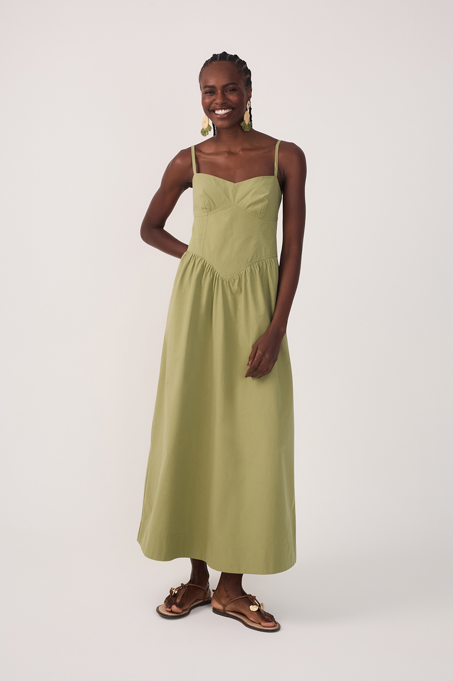 Green Corset Bodice Straps Midi Dress_2