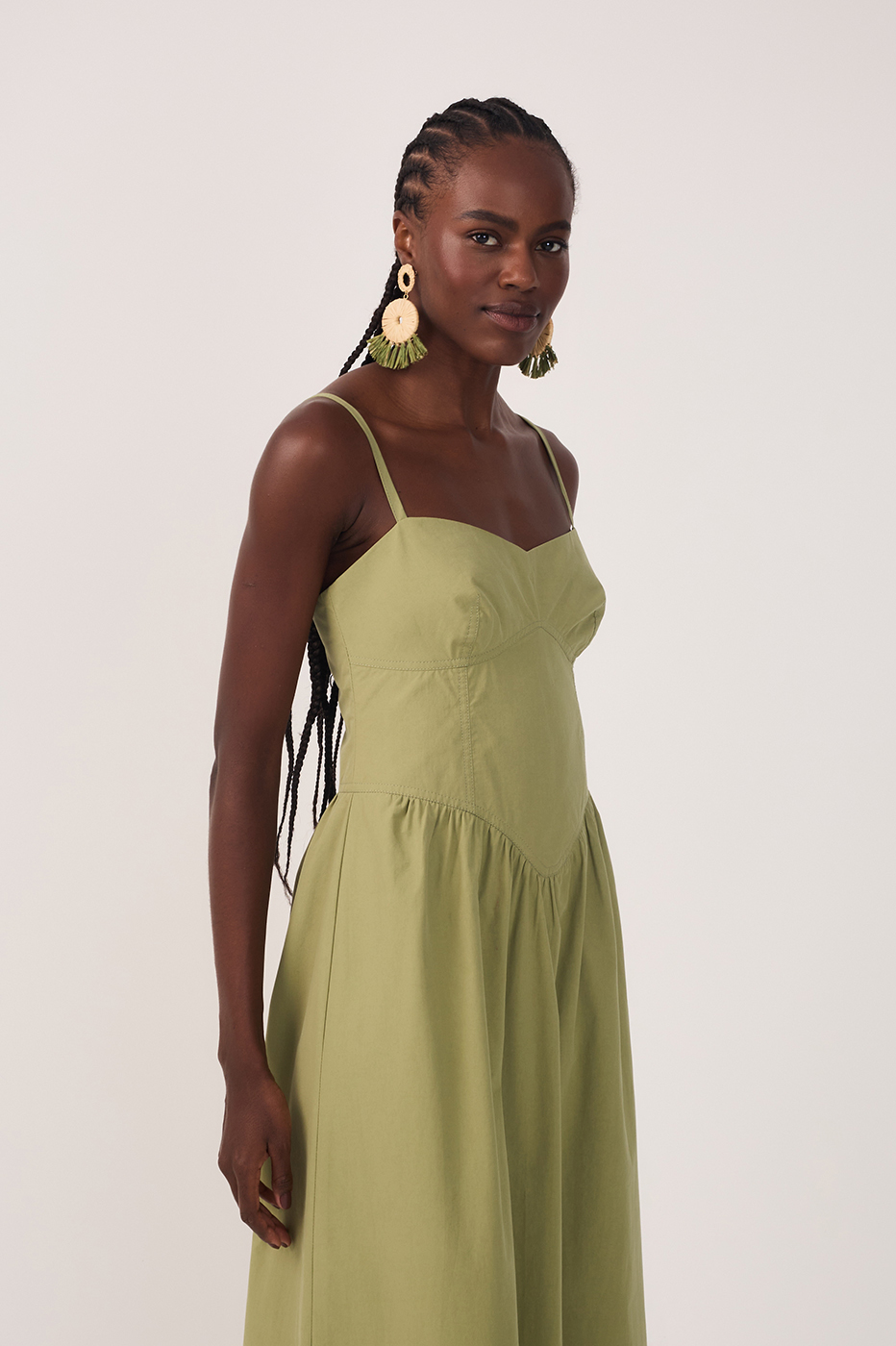 Green Corset Bodice Straps Midi Dress_3