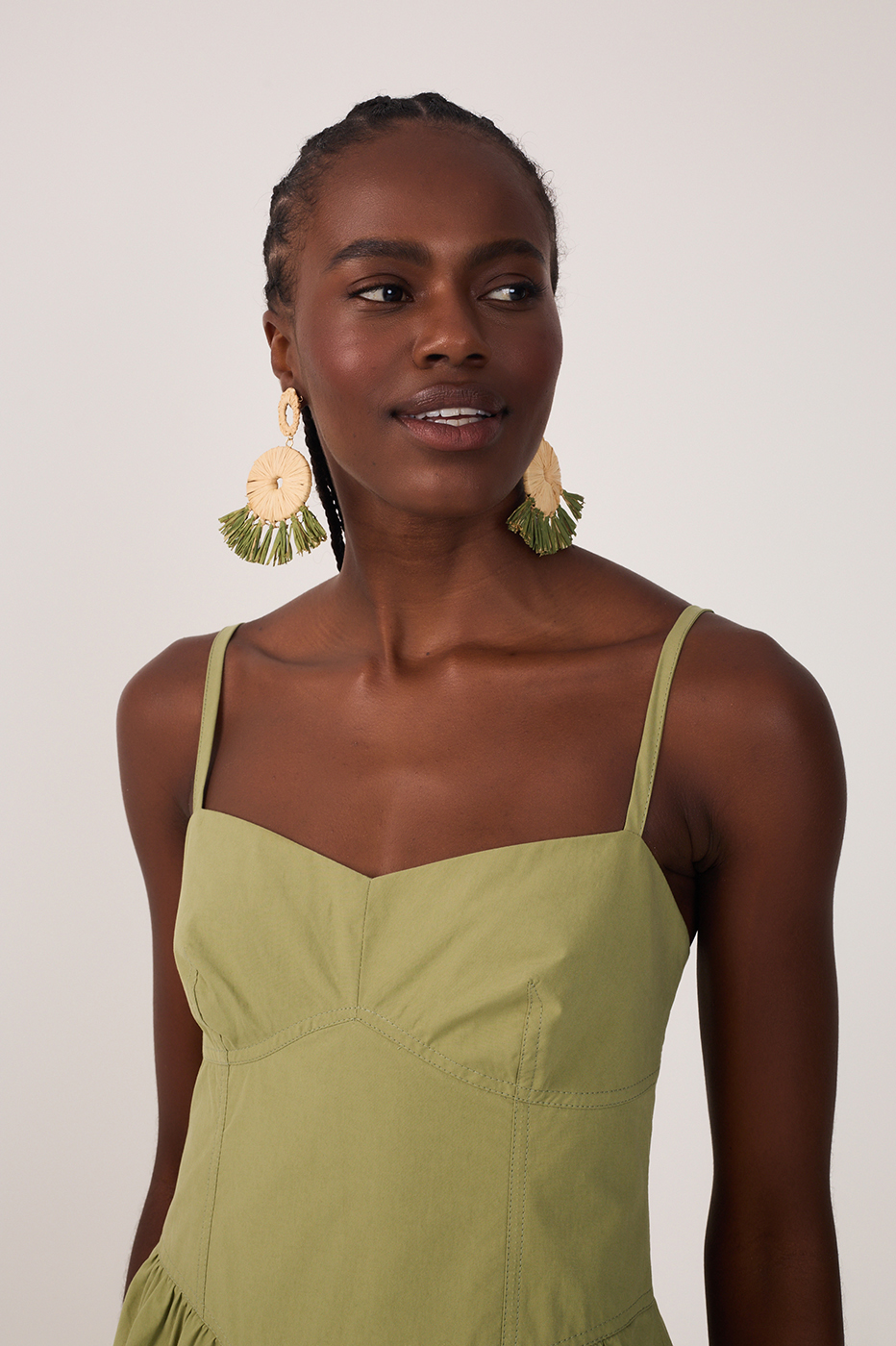 Green Corset Bodice Straps Midi Dress_4